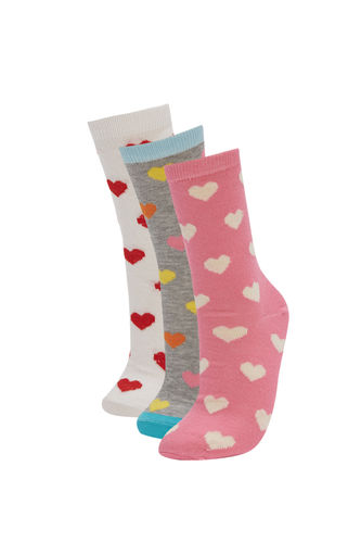 Kalp Desenli 3'lü Soket Çorap