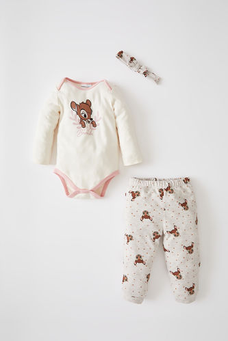 Ensemble 3 pièces nouveau-né en coton sous licence Bambi pour bébé fille