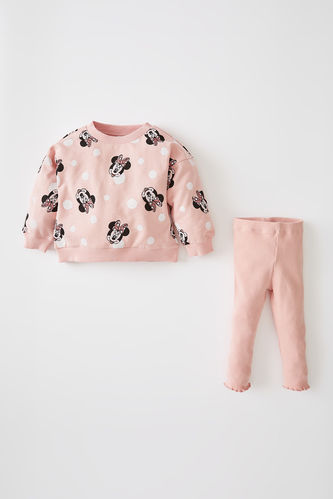 Kız Bebek Minnie  Mouse Lisanslı Sweatshirt Ve Tayt Takımı