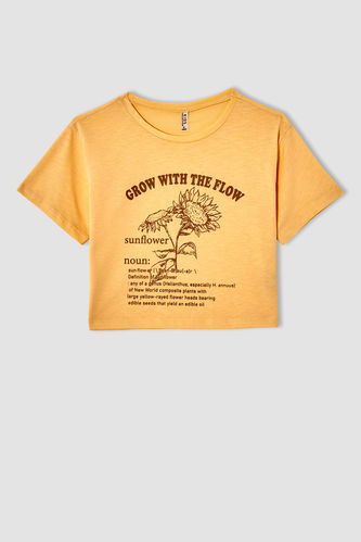 Kız Çocuk Baskılı Kısa Kollu Crop Tişört