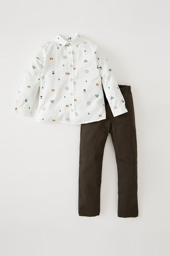Erkek Bebek Desenli Uzun Kollu Gömlek Pantolon Takım