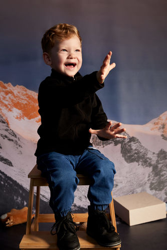 Erkek Bebek Esnek Belli Cepli Polar Astarlı Jean Pantolon