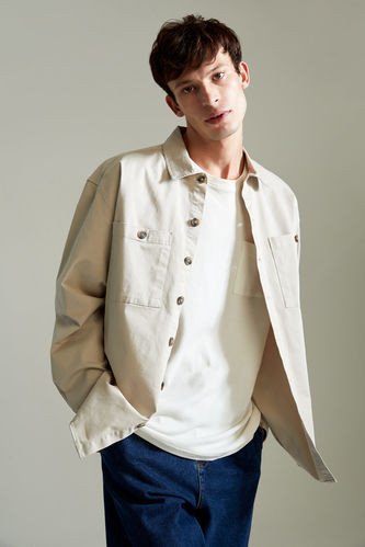 Oversize Fit Long Sleeve Buttoned Twill Shirt