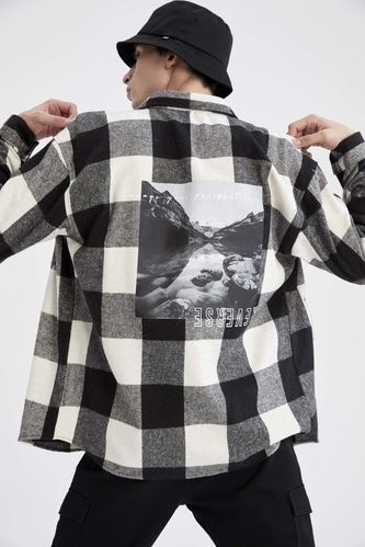 Long Sleeve Square Print Shirt Jacket
