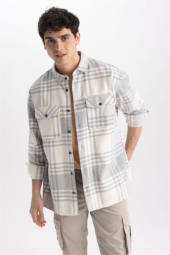رجال رمادي فاتح Relax Fit Woodcutter Long Sleeve Shirt