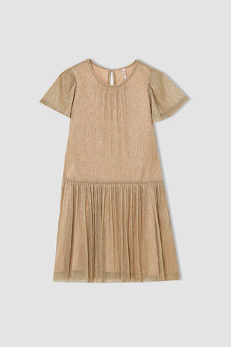Girl Short Sleeve Pleated Mini Dress
