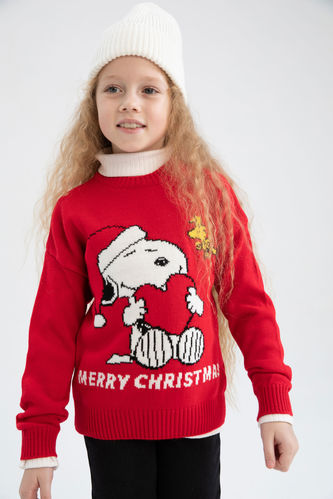 Girl's Snoopy Licensed Christmas Themed Regular Fit Knitwear Sweater