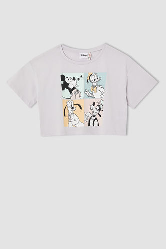 Kız Çocuk Mickey Mouse Crop Kısa Kollu Tişört