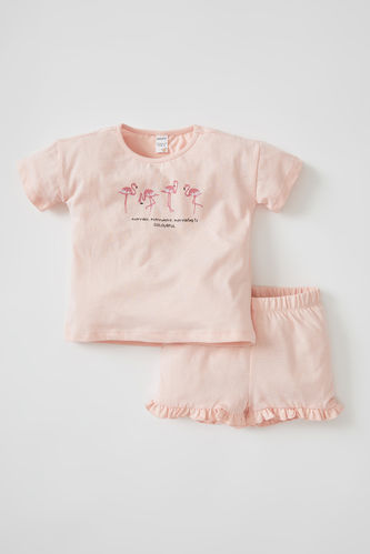 Ensemble t-shirt et short à manches courtes et flamants roses pour bébé fille