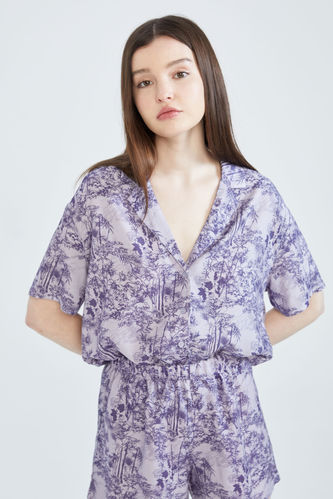 Regular Fit V Neck Short Sleeve Floral Print Pyjama Top