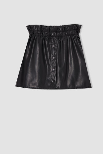Girl Faux Leather Elasticated Waist Mini Skirt