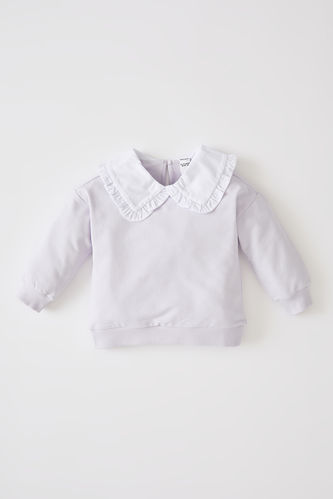 Kız Bebek Regular Fit Yakalı İçi Yumuşak Tüylü Sweatshirt