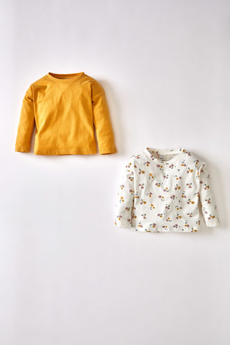 Kız Bebek Çiçekli Uzun Kollu Pamuklu 2'li Tişört