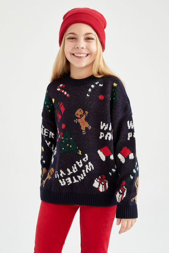 Pull en tricot sur le thème de Noël pour fille