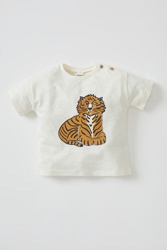 Unisex Tiger Printed Short Sleeve Cotton T-Shirt