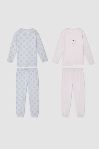 Kız Çocuk Regular Fit Pamuklu 2'li Uzun Kollu Pijama Takım