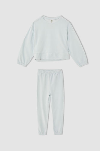 Kız Çocuk Regular Fit Kadife Uzun Kollu Pijama Takım