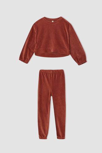 Kız Çocuk Regular Fit Kadife Uzun Kollu Pijama Takım
