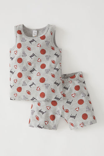 Erkek Bebek Desenli Kısa Kollu Pamuklu Pijama Takımı