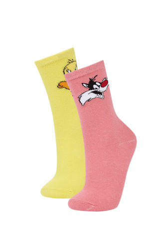 Kadın Looney Tunes Lisanslı Pamuk 2'li Uzun Soket Çorap