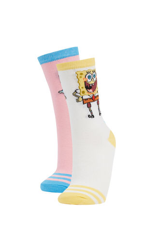 Kadın SpongeBob Lisanslı Pamuk 2'li Uzun Çorap