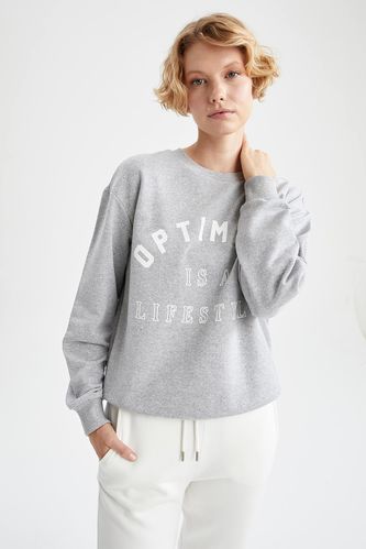 Relaxed Fit Text Printed Long Sleeve Crew Neck Sweatshirt