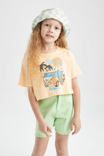 Kız Çocuk Baskılı Dokunmatik Işıklı Kısa Kollu Tişört