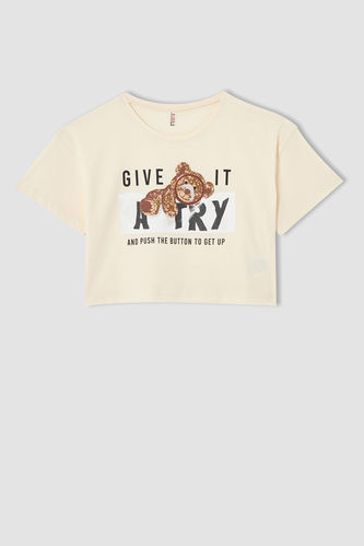 Kız Çocuk Baskılı Kısa Kollu Crop Tişört