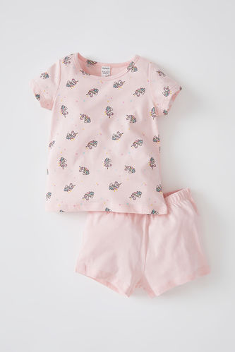 Kız Bebek Unicorn Desenliı Kısa Kollu Pamuklu Pijama Takımı