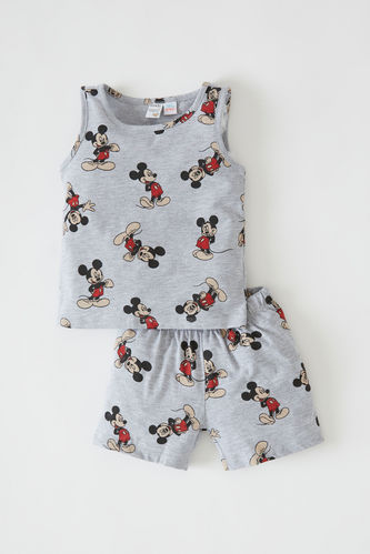Erkek Bebek Mickey Mouse Lisanslı Pamuklu Kolsuz Pijama Takımı