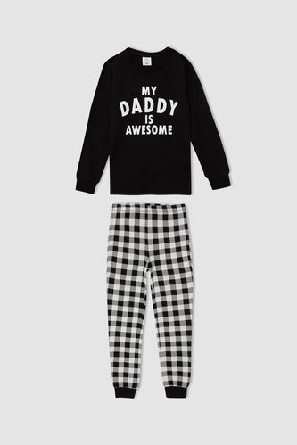 Erkek Çocuk Baskılı Kareli Pamuklu Uzun Kollu Pijama Takım