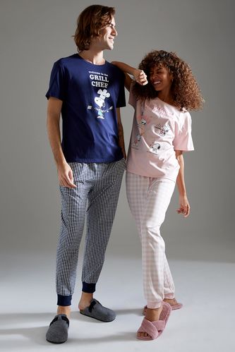 Aile Konsepti Snoopy Lisanslı Regular Fit Kısa Kollu Pamuklu Pijama Takım