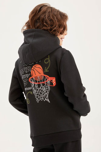 Erkek Çocuk Basketball Sırt Baskılı Kapüşonlu İçi Yumuşak TüylüSweatshirt Eşofman Alt Takımı