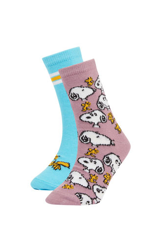 Kız Çocuk Snoopy Lisanslı Pamuklu 2'li Uzun Çorap