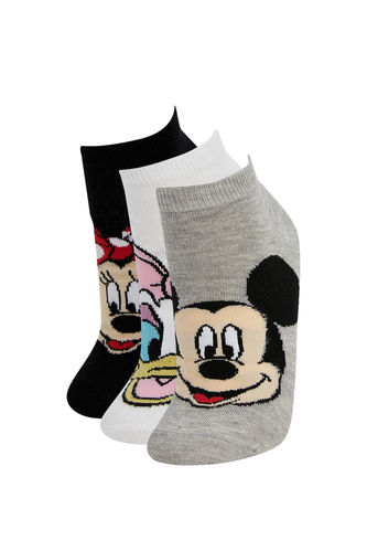 Kadın Disney Mickey ve Minnie Lisanslı Pamuklu 3'lü Patik Çorap
