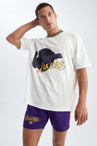 DeFactoFit NBA Los Angeles Lakers Oversize Fit %100 Pamuk Tişört