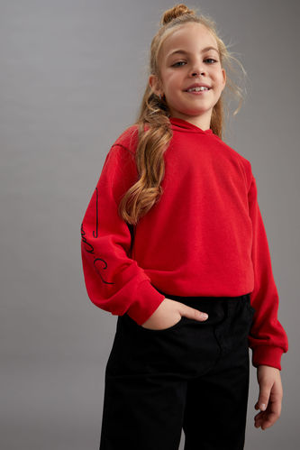 Kız Çocuk Regular Fit Kapüşonlu Atatürk Baskılı Sweatshirt
