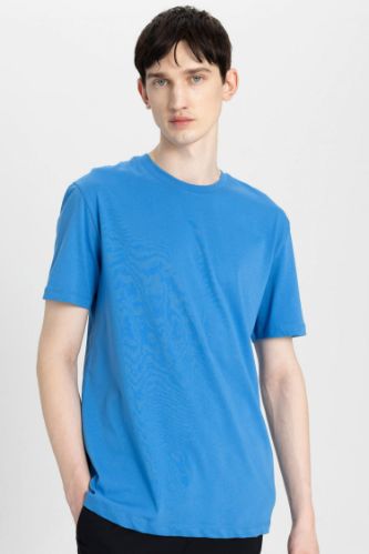 New Regular Fit Bisiklet Yaka Basic Düz %100 Pamuk Kısa Kollu Tişört
