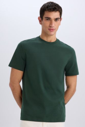 %100 Pamuk New Regular Fit Bisiklet Yaka Basic Düz Kısa Kollu Tişört