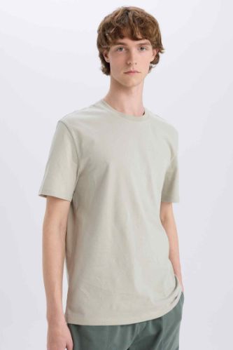 New Regular Fit Bisiklet Yaka Basic Düz %100 Pamuk Kısa Kollu Tişört