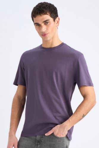 New Regular Fit Bisiklet Yaka Basic Düz %100 Pamuk Kısa Kollu Tişört
