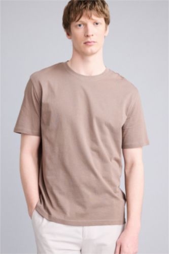 Erkek Açık Kahve New Regular Fıt Kısa Kollu Tişört
