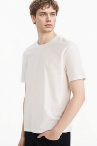 Erkek Kırık Beyaz %100 Pamuk Basic Tişört