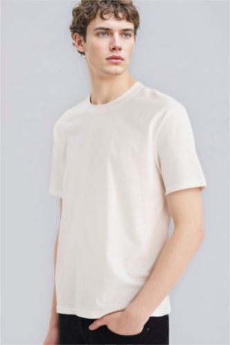 Erkek Kırık Beyaz %100 Pamuk Basic Tişört