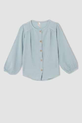 Kız Çocuk Düğmeli Uzun Kollu Gömlek Bluz