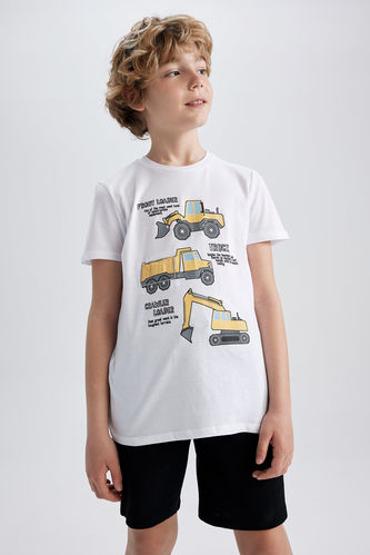 Erkek Çocuk İş Makinası Baskılı Kısa Kollu Tişört