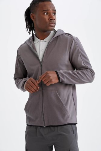 Anthracite Man Standard Fit Long Sleeve Zippered Sports Cardigan