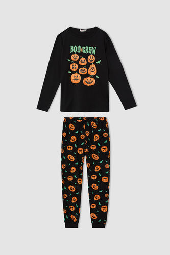 Kız Çocuk Halloween Temalı Pamuklu Uzun Kollu Pijama Takım