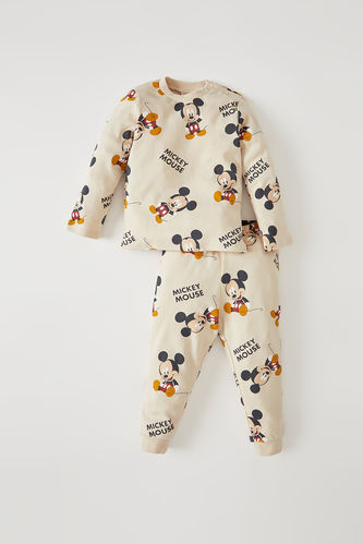 Erkek Bebek Mickey Mouse Lisanslı Pamuklu Uzun Kollu Pijama Takımı