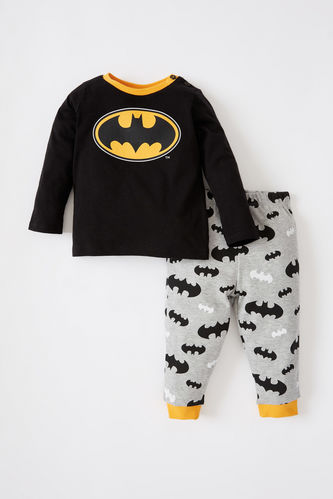 Erkek Bebek Batman Lisanslı Bisiklet Yaka Uzun Kollu Pamuklu Pijama Takım